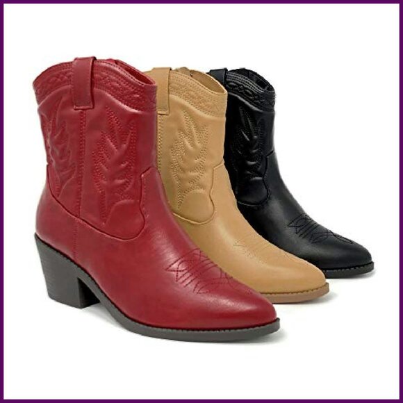 Women's Western Ankle Boots Side Zipper 6.5" Shaft 2.5" Heel - Picture 2 of 5